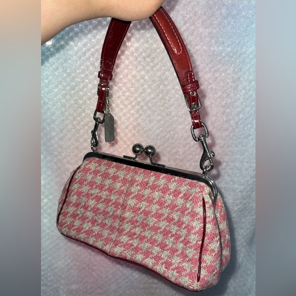 vintage Coach houndstooth tweed and suede kisslock bag - Picture 2 of 8